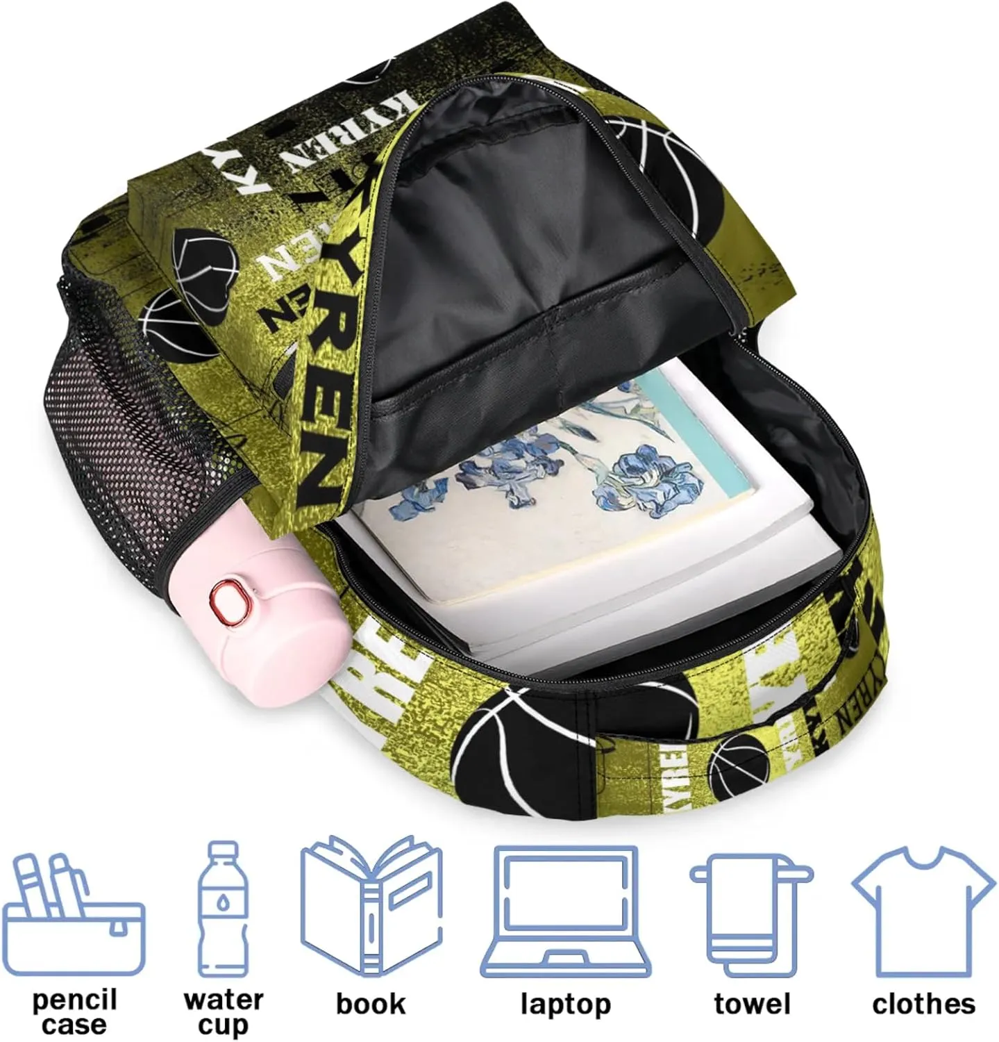 Custom Basketball Backpack for Men Women, Personalized Name Laptop Backpack, Sports Bag Lightweight Daypack for Travel Camping, Dark Blue