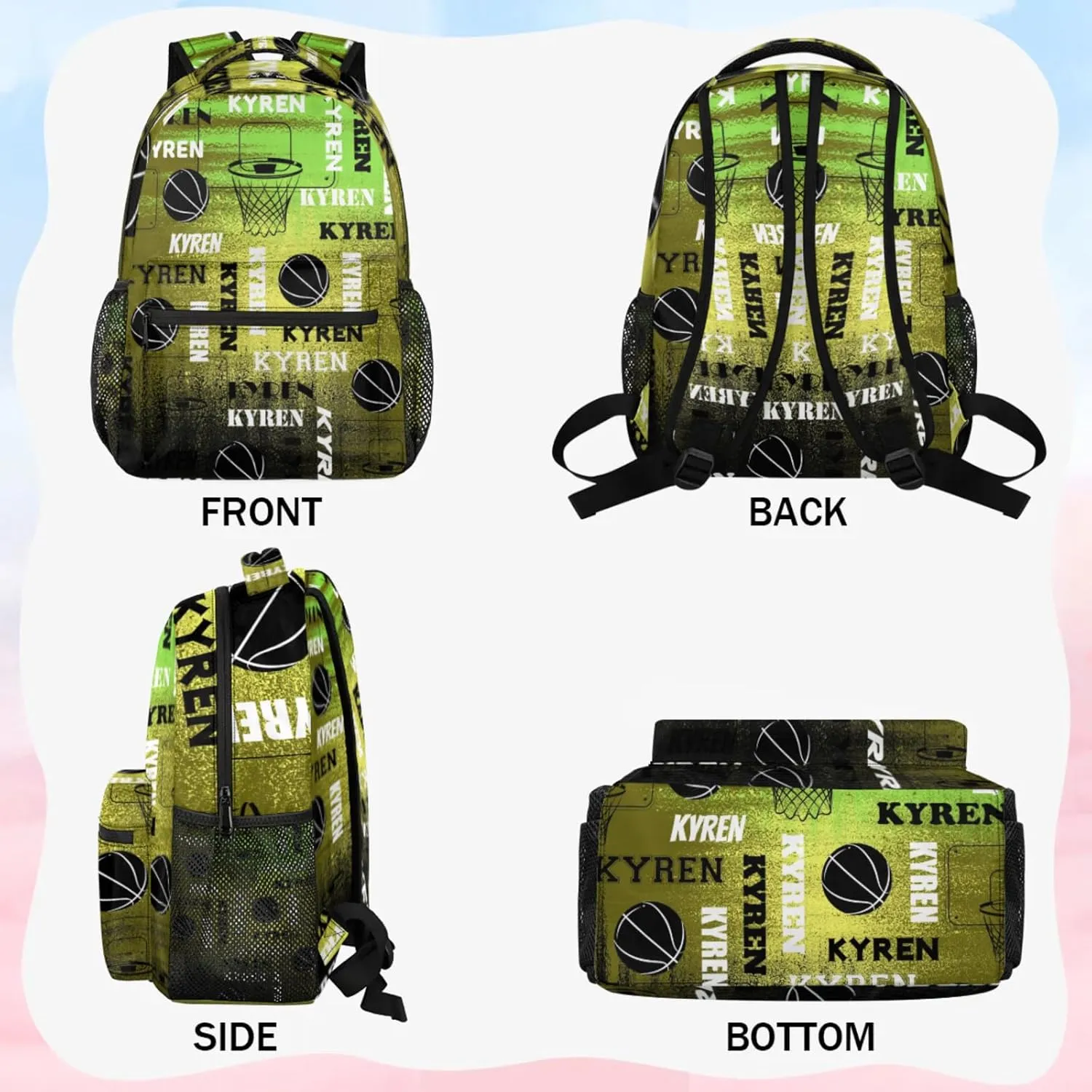 Custom Basketball Backpack for Men Women, Personalized Name Laptop Backpack, Sports Bag Lightweight Daypack for Travel Camping, Dark Blue