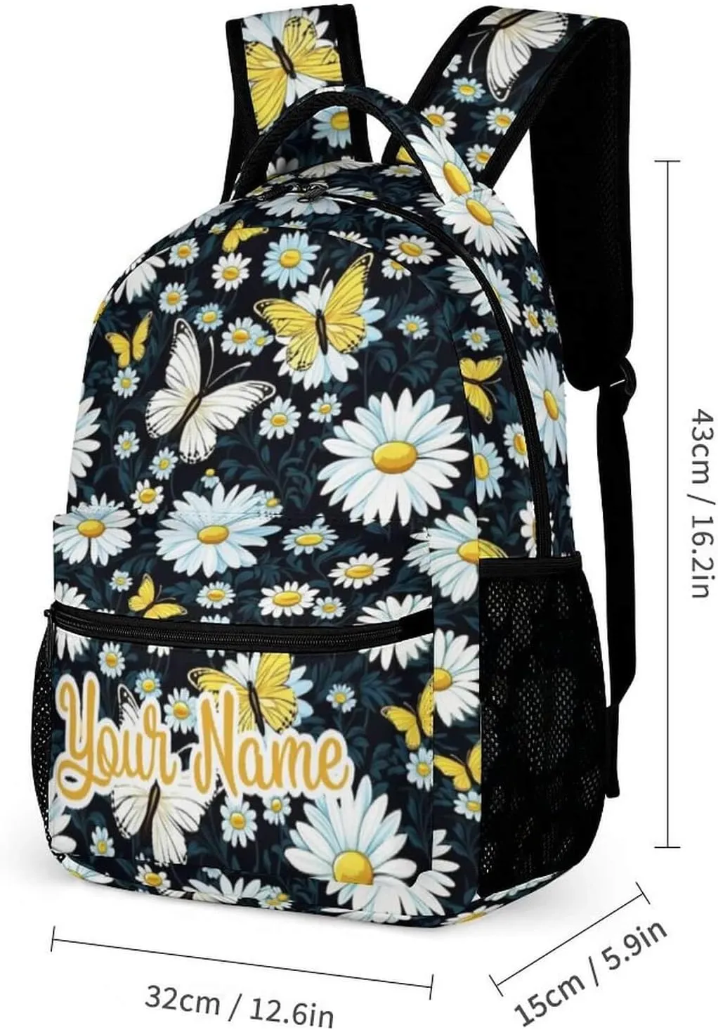 Custom Daisy Backpack with Lunch Box & Pencil Case for Kids Girls Boys School, 16 Inch Cute daisies Bookbag, School Backpack for Students Children, Lightweight, Large Capacity