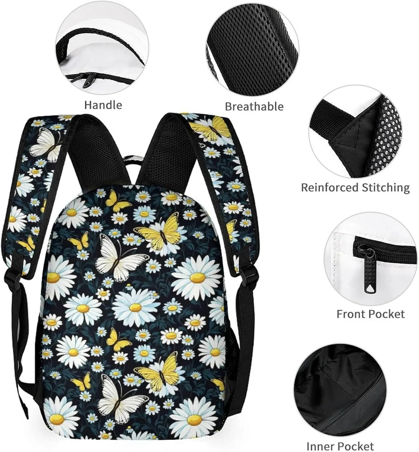 Custom Daisy Backpack with Lunch Box & Pencil Case for Kids Girls Boys School, 16 Inch Cute daisies Bookbag, School Backpack for Students Children, Lightweight, Large Capacity