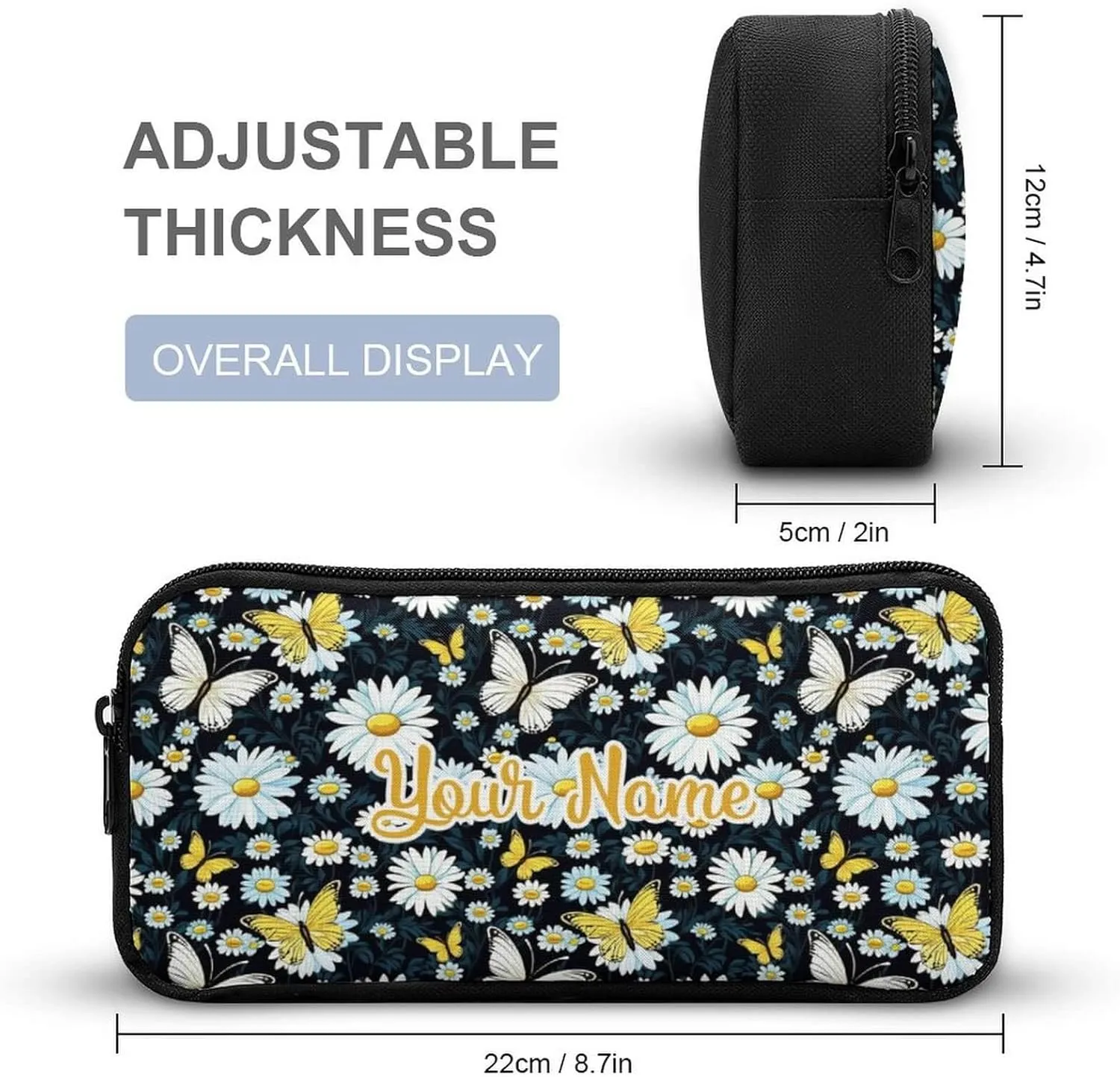 Custom Daisy Backpack with Lunch Box & Pencil Case for Kids Girls Boys School, 16 Inch Cute daisies Bookbag, School Backpack for Students Children, Lightweight, Large Capacity