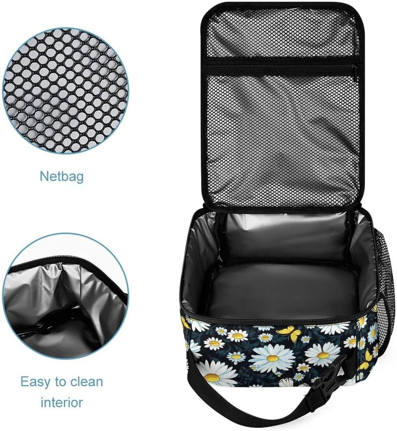 Custom Daisy Backpack with Lunch Box & Pencil Case for Kids Girls Boys School, 16 Inch Cute daisies Bookbag, School Backpack for Students Children, Lightweight, Large Capacity