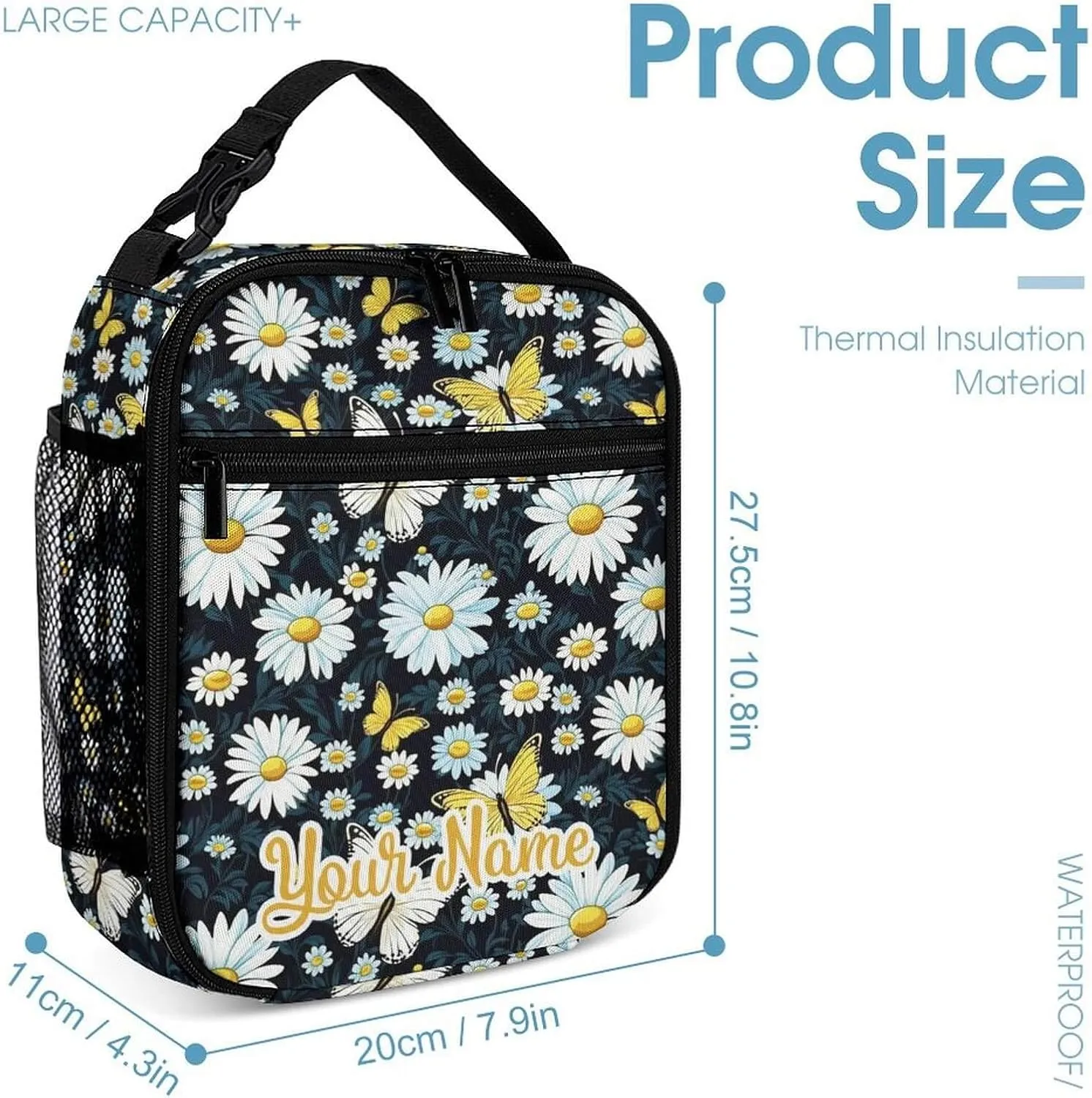 Custom Daisy Backpack with Lunch Box & Pencil Case for Kids Girls Boys School, 16 Inch Cute daisies Bookbag, School Backpack for Students Children, Lightweight, Large Capacity