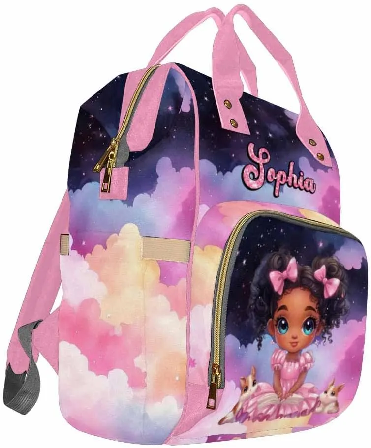Custom Diaper Bag Backpack Baby Bag with Name Large Capacity Cute Little Girl, Personalized Nappy Backpack with Thermal Pockets Mommy Bag for Newborn Boys Girls Mother's Day