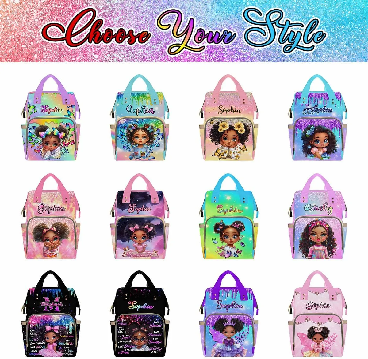 Custom Diaper Bag Backpack Baby Bag with Name Large Capacity Cute Little Girl, Personalized Nappy Backpack with Thermal Pockets Mommy Bag for Newborn Boys Girls Mother's Day