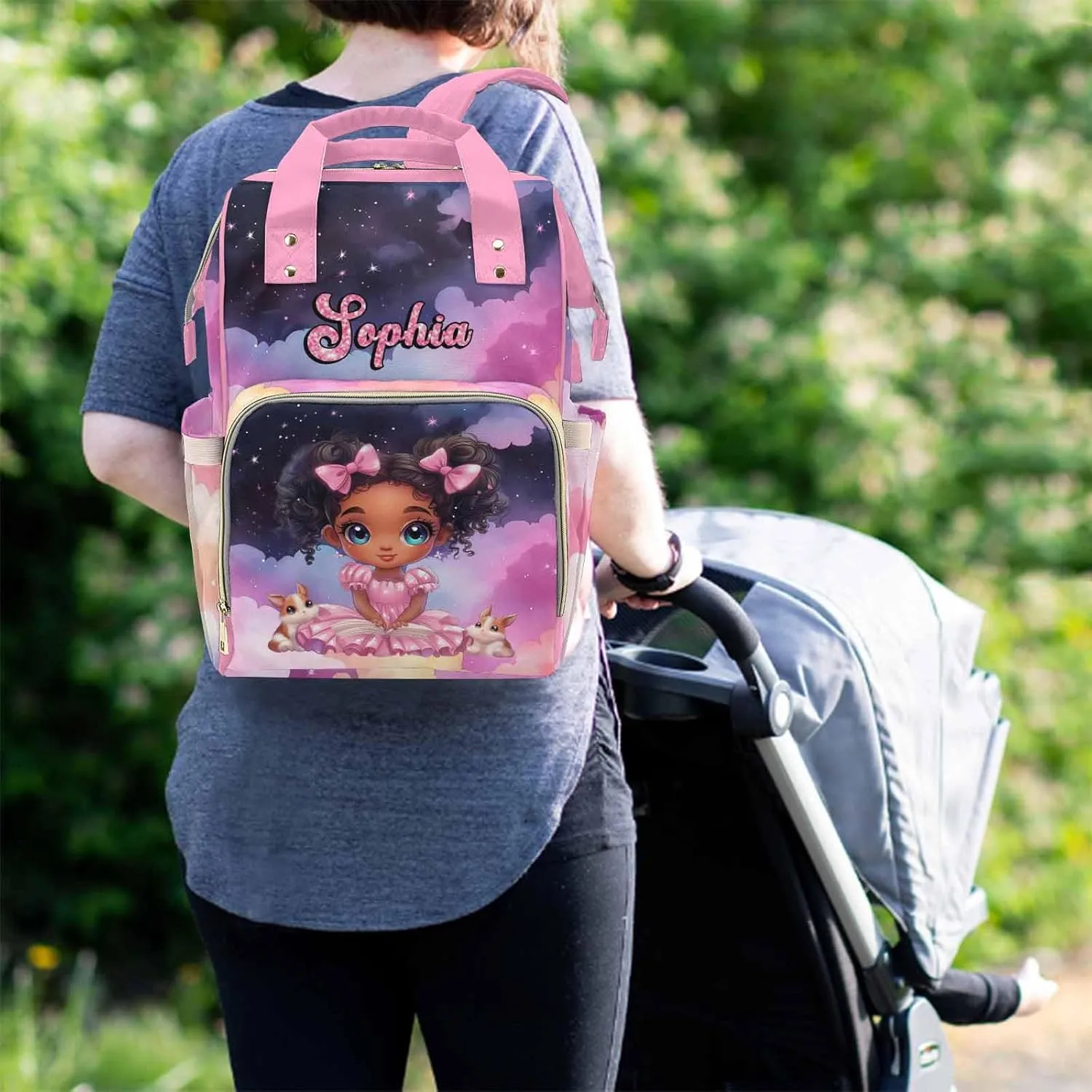 Custom Diaper Bag Backpack Baby Bag with Name Large Capacity Cute Little Girl, Personalized Nappy Backpack with Thermal Pockets Mommy Bag for Newborn Boys Girls Mother's Day