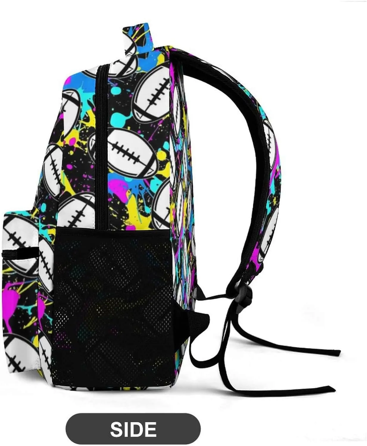Custom Football Backpack for Kids Girls Boys School, 16 Inches Cool Football Theme Bookbag, Adjustable, Durable, Lightweight, Large Capacity, Colorful Football Backpack for School