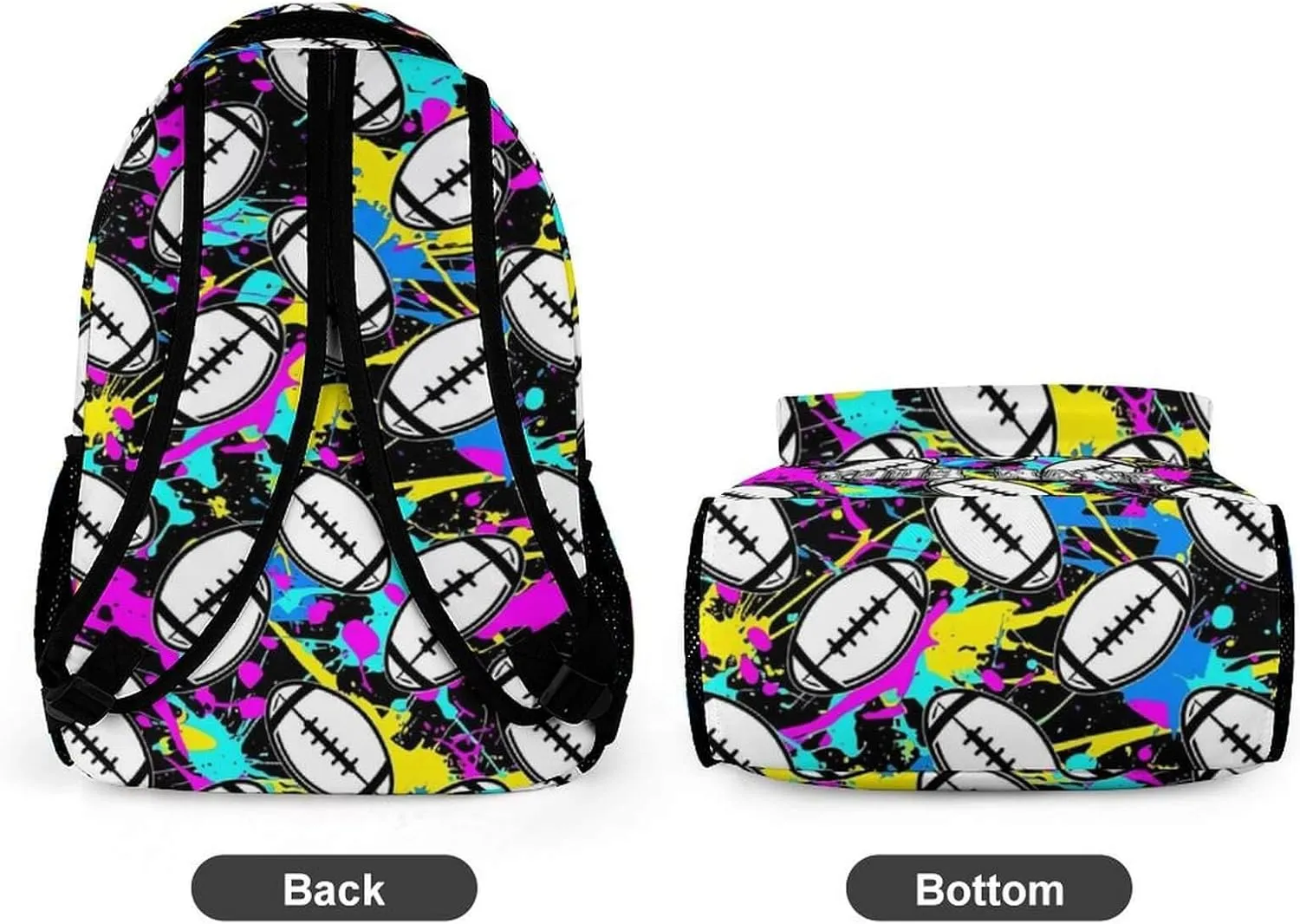 Custom Football Backpack for Kids Girls Boys School, 16 Inches Cool Football Theme Bookbag, Adjustable, Durable, Lightweight, Large Capacity, Colorful Football Backpack for School