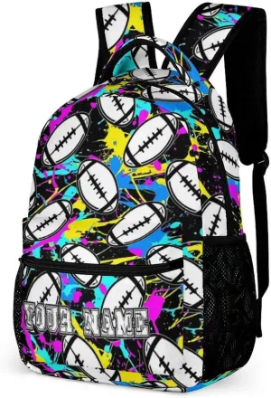 Custom Football Backpack for Kids Girls Boys School, 16 Inches Cool Football Theme Bookbag, Adjustable, Durable, Lightweight, Large Capacity, Colorful Football Backpack for School