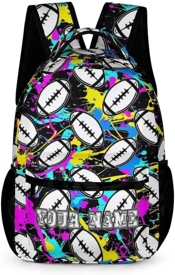 Custom Football Backpack for Kids Girls Boys School, 16 Inches Cool Football Theme Bookbag, Adjustable, Durable, Lightweight, Large Capacity, Colorful Football Backpack for School