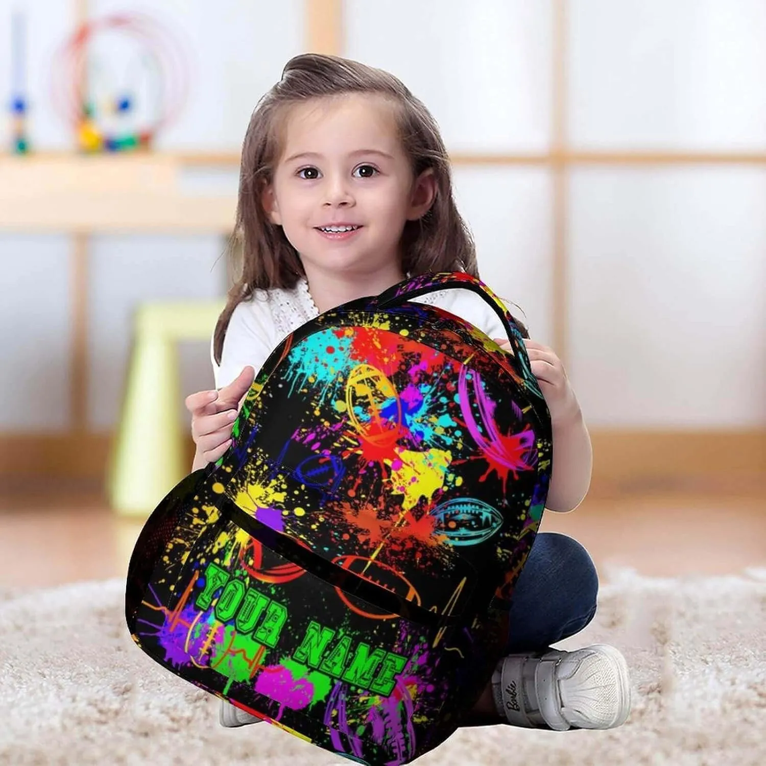 Custom Football School Backpack for Kids Girls Boys, 16 Inch Cool Football Themed Bookbag, Personality School Backpack for Students Children, sustainable, Lightweight, Large Capacity