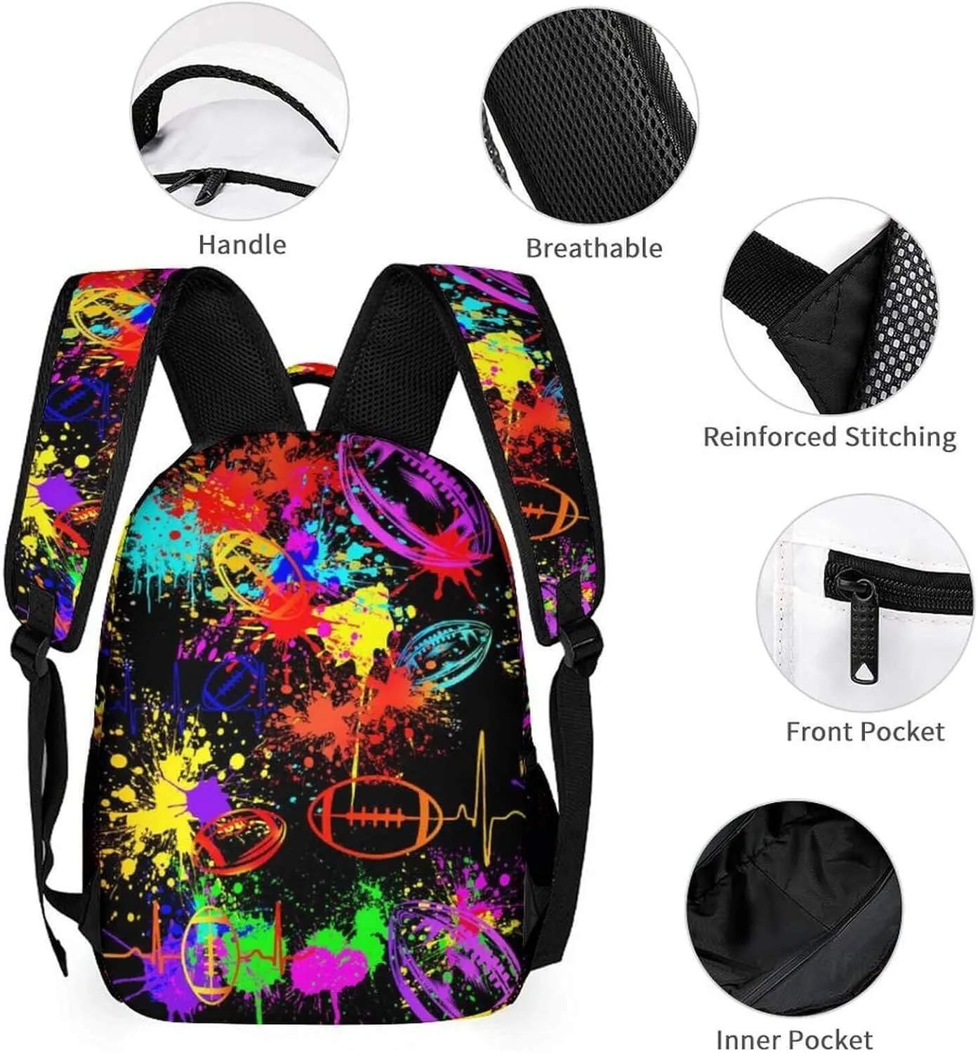 Custom Football School Backpack for Kids Girls Boys, 16 Inch Cool Football Themed Bookbag, Personality School Backpack for Students Children, sustainable, Lightweight, Large Capacity