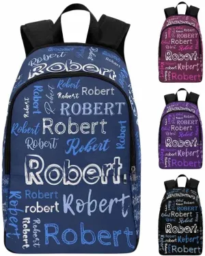 Custom Name Kid's Backpack Light Blue White Text Navy Blue Personalized School Bookbag with Your Own Name Customization Casual Bookbags for Student Girls Boys on Birthday Christmas School Season