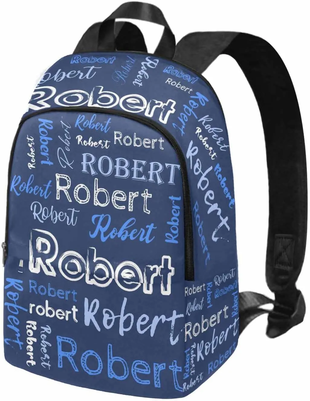 Custom Name Kid's Backpack Light Blue White Text Navy Blue Personalized School Bookbag with Your Own Name Customization Casual Bookbags for Student Girls Boys on Birthday Christmas School Season