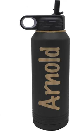 Custom Personalized Premium 32 oz Vacuum Insulated Powder Coated Stainless Steel Sports Water Bottle with Straw for Workouts, Yoga, Gym, Office, Work, Women, Men, Him, Her (Black with Gold)