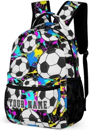 Custom Soccer Backpack for Kids Girls Boys School, 16 Inches Cool Soccer Theme Bookbag, Adjustable, Lightweight, Large Capacity, Colorful Soccer Backpack for School
