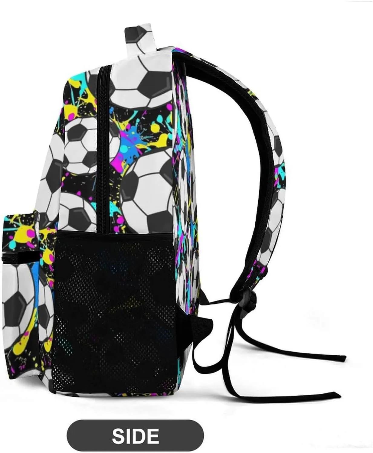 Custom Soccer Backpack for Kids Girls Boys School, 16 Inches Cool Soccer Theme Bookbag, Adjustable, Lightweight, Large Capacity, Colorful Soccer Backpack for School