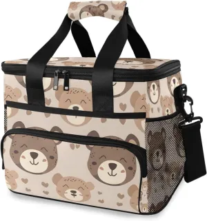 Cute Bear Brown Cooler Bag Insulated Cooler Soft Sided Cooler 24 Can Portable Picnic Bag Large Leakproof Lunch Bag Box for Beach Grocery Camping Travel Car Men Women
