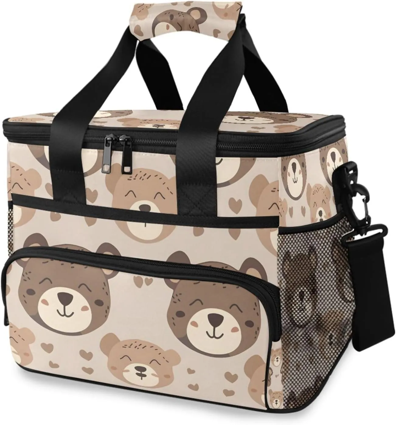 Cute Bear Brown Cooler Bag Insulated Cooler Soft Sided Cooler 24 Can Portable Picnic Bag Large Leakproof Lunch Bag Box for Beach Grocery Camping Travel Car Men Women