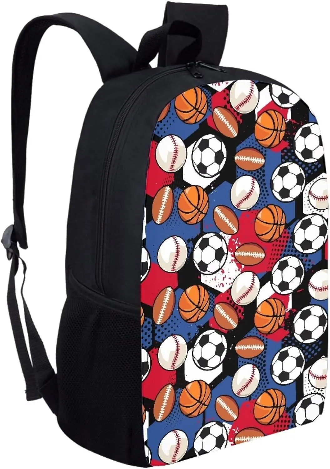 Cute Boys School Blue Basketball Baseball Football Backpack for Elementary Student Soft Comfy Bookbag Daypack for Girls Campus Daily Outing Backpack with Side Pocket