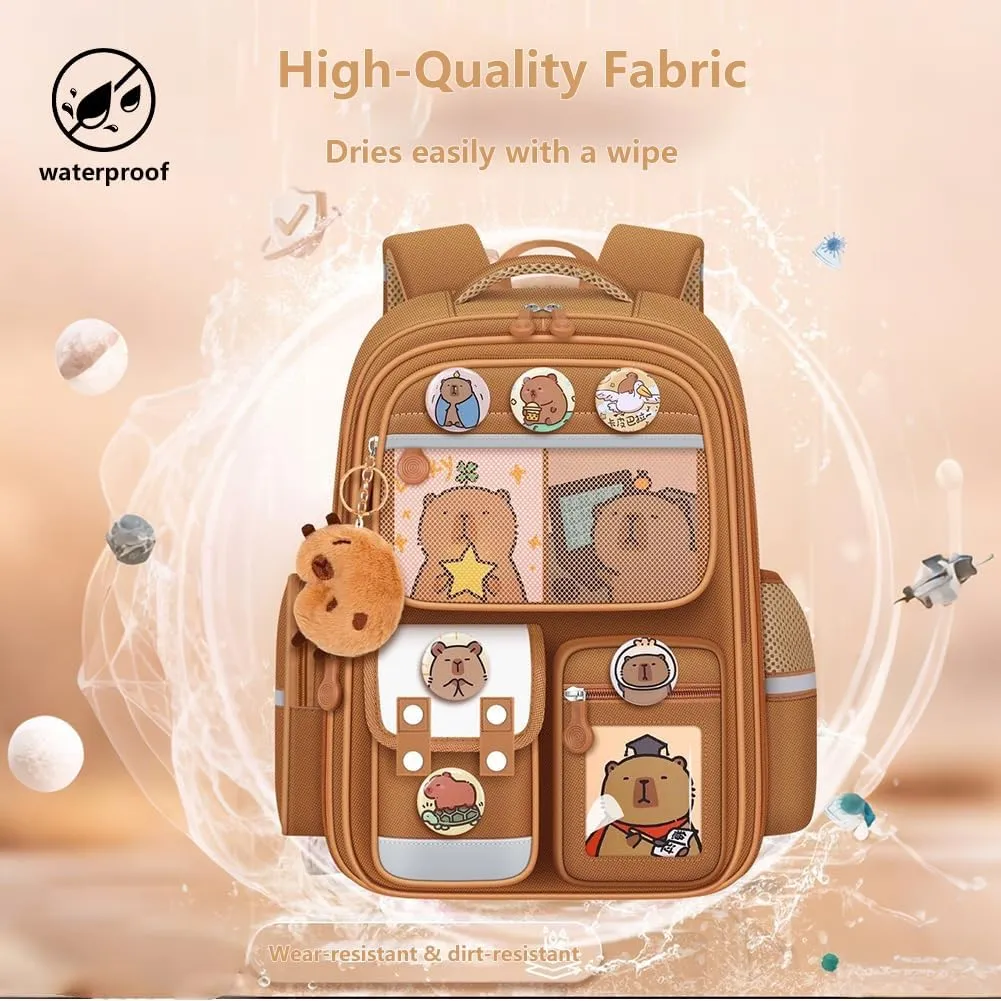 Cute Capybara Backpack with Chic Case, Cartoon Large Capacity Backpack, Durable Casual Bag, Suitable for Junior High Students (Brown-C, Small)