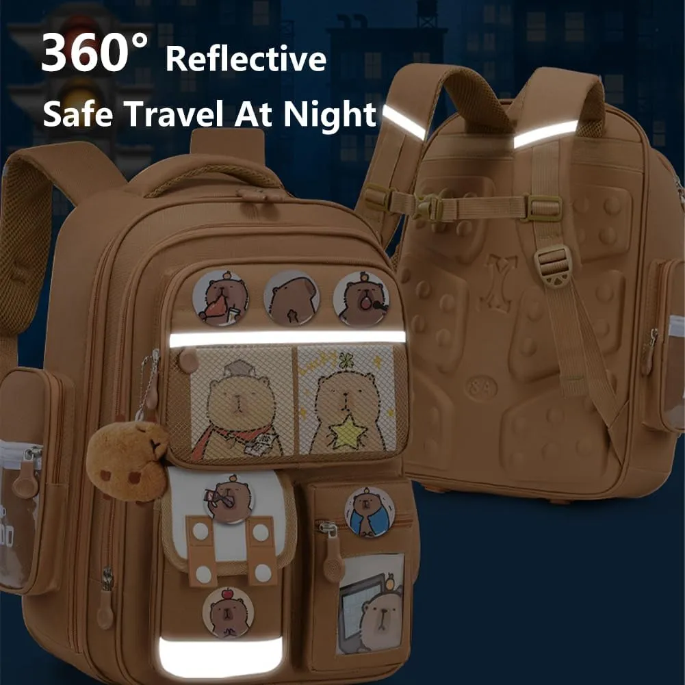 Cute Capybara Backpack with Chic Case, Cartoon Large Capacity Backpack, Durable Casual Bag, Suitable for Junior High Students (Brown-C, Small)