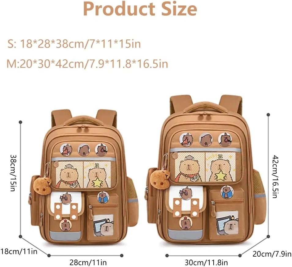 Cute Capybara Backpack with Chic Case, Cartoon Large Capacity Backpack, Durable Casual Bag, Suitable for Junior High Students (Brown-C, Small)