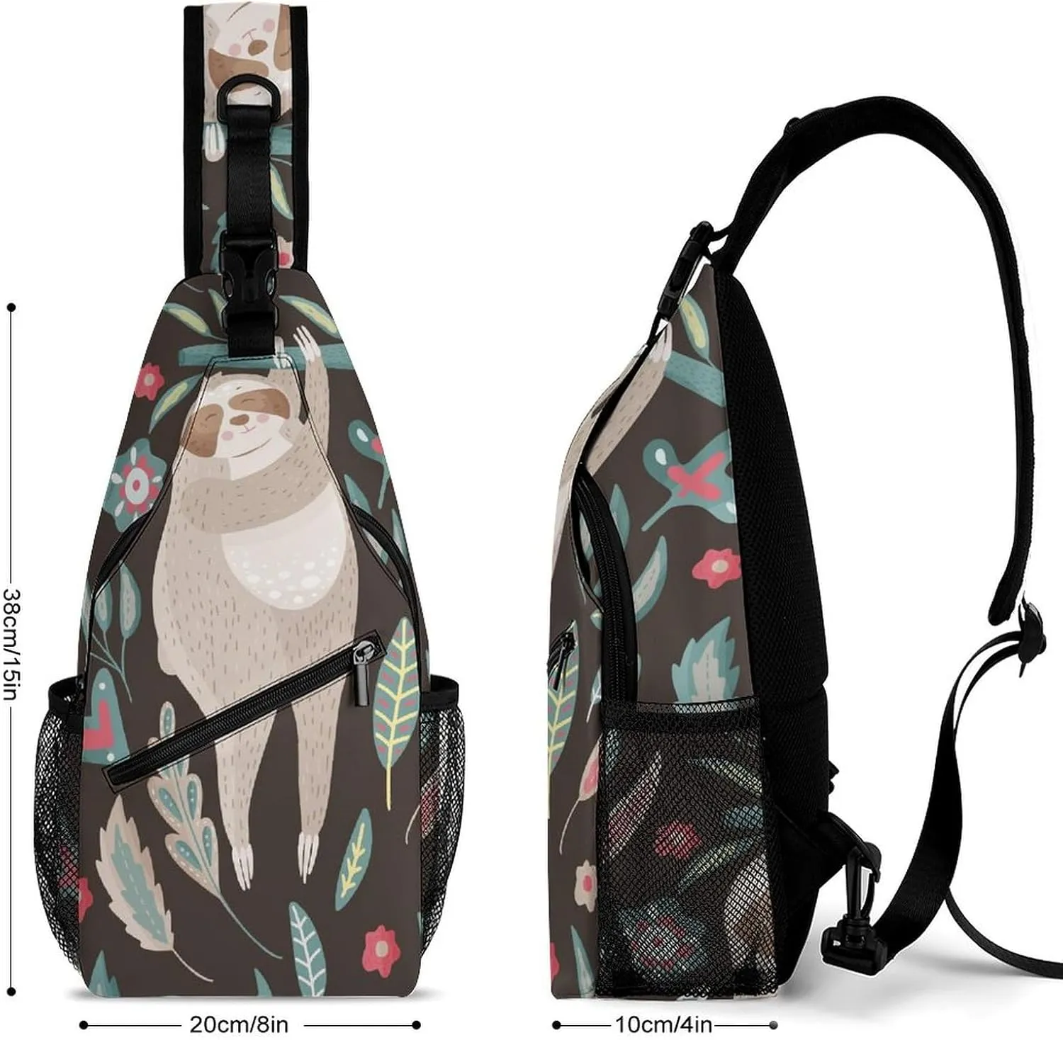 Cute-cartoon-sloth Print Sling Backpack, Crossbody Shoulder Bag, Chest Bags for Outdoor Travel Fitness, 38x20cm, Style-1