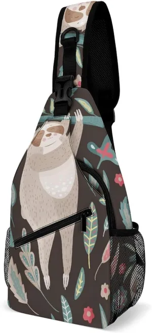 Cute-cartoon-sloth Print Sling Backpack, Crossbody Shoulder Bag, Chest Bags for Outdoor Travel Fitness, 38x20cm, Style-1
