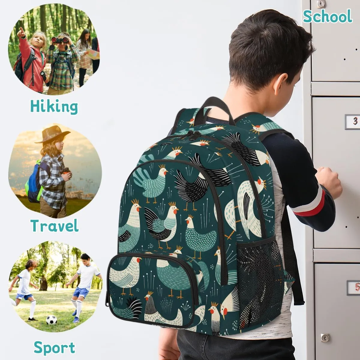 Cute Chickens Carry on Travel Backpack for Women Men Water resistant Lightweight Rucksack Backpack for Weekender Casual Work Hiking Cocks and Hens Rooster Farm