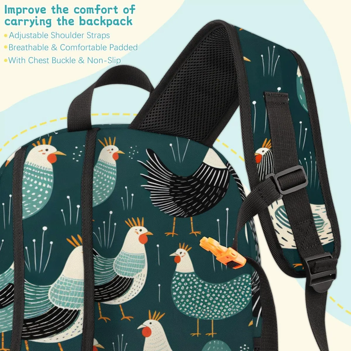 Cute Chickens Carry on Travel Backpack for Women Men Water resistant Lightweight Rucksack Backpack for Weekender Casual Work Hiking Cocks and Hens Rooster Farm