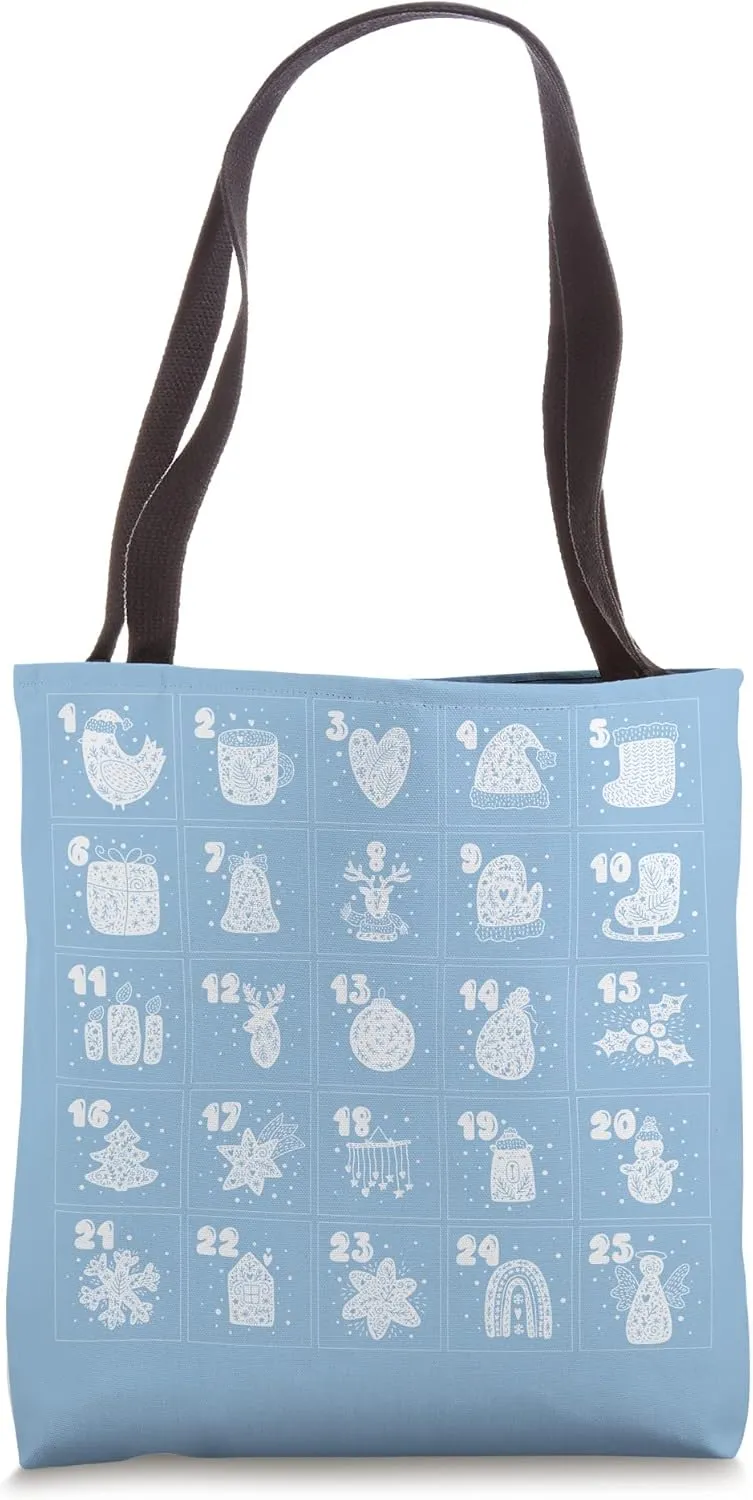 Cute Christmas Scandinavian Advent Calendar Art Blue Holiday Tote Bag