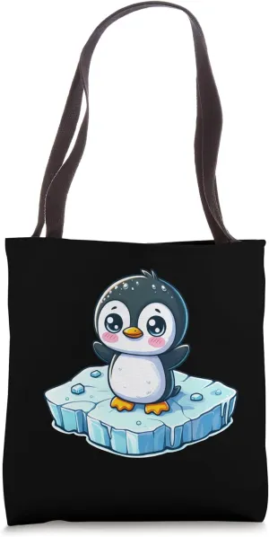 Cute Comic Penguin on Melting Ice Floe Global Warming Tote Bag