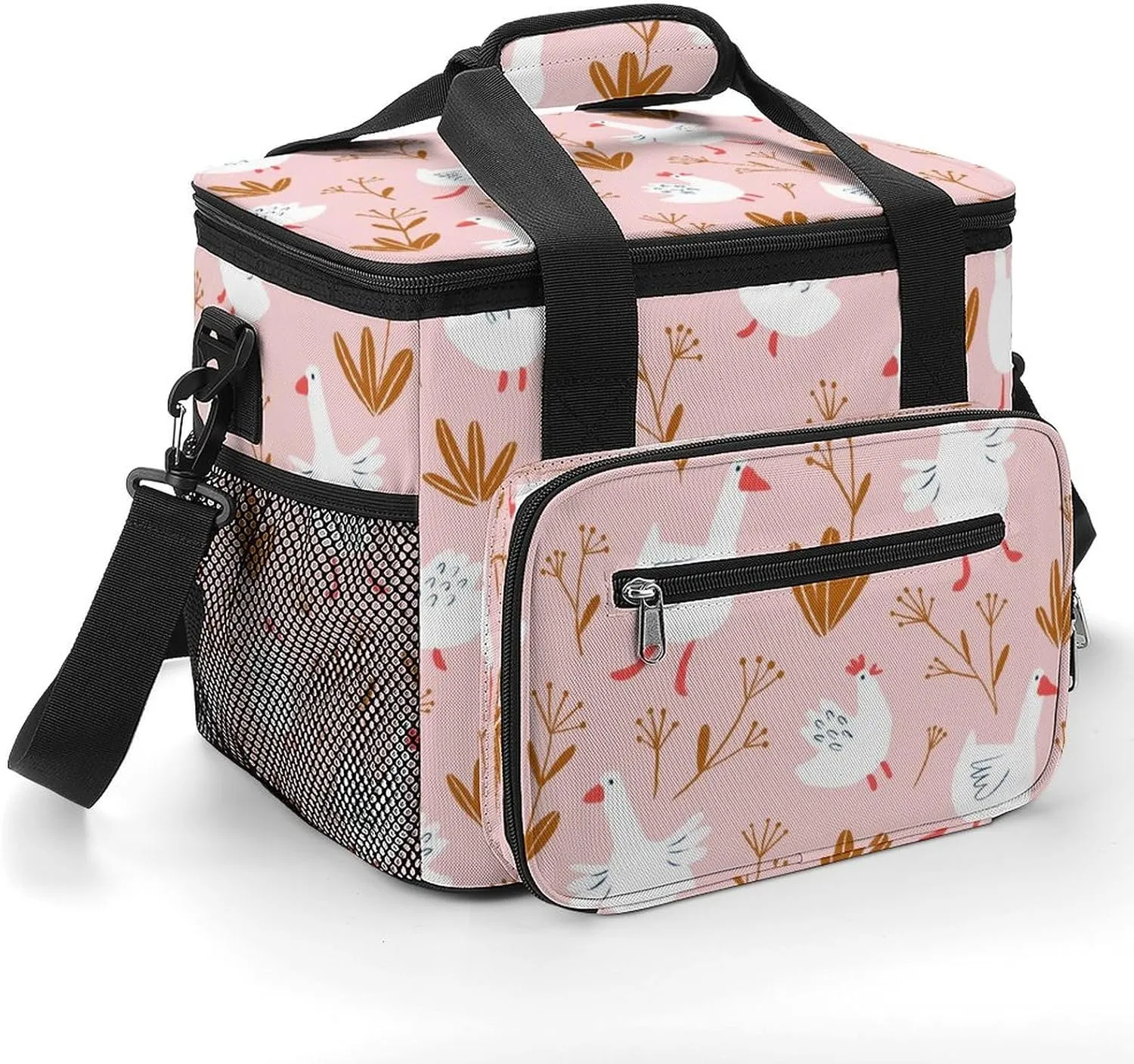 Cute Goose Floral 22.5L Insulated Camping Coolers Bag Cartoon Large Leakproof Ice Chest for Beach Travel Picnic