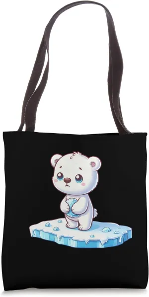 Cute Polar Bear Comic Design on Ice Floe Climate Awareness Tote Bag