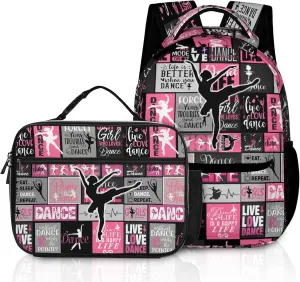 Dance Backpack with Lunch Box Lightweight Casual Travel Dance Backpack 17 inch Women Gift for Dance Lover