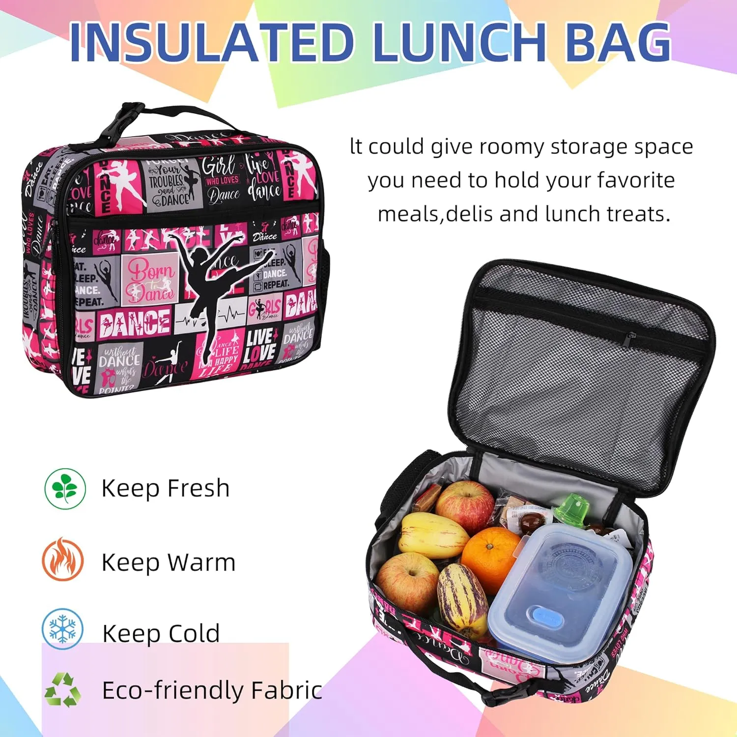 Dance Backpack with Lunch Box Lightweight Casual Travel Dance Backpack 17 inch Women Gift for Dance Lover