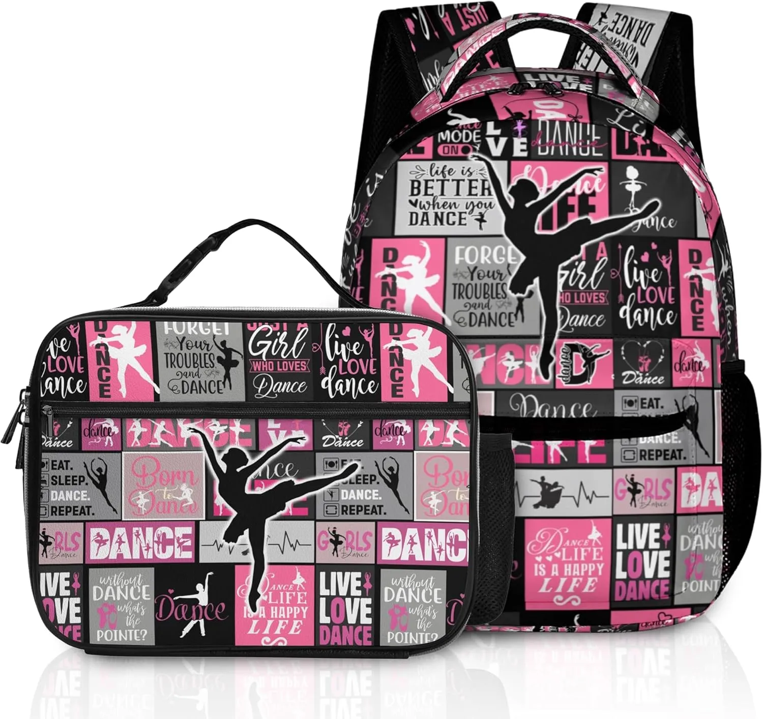 Dance Backpack with Lunch Box Lightweight Casual Travel Dance Backpack 17 inch Women Gift for Dance Lover