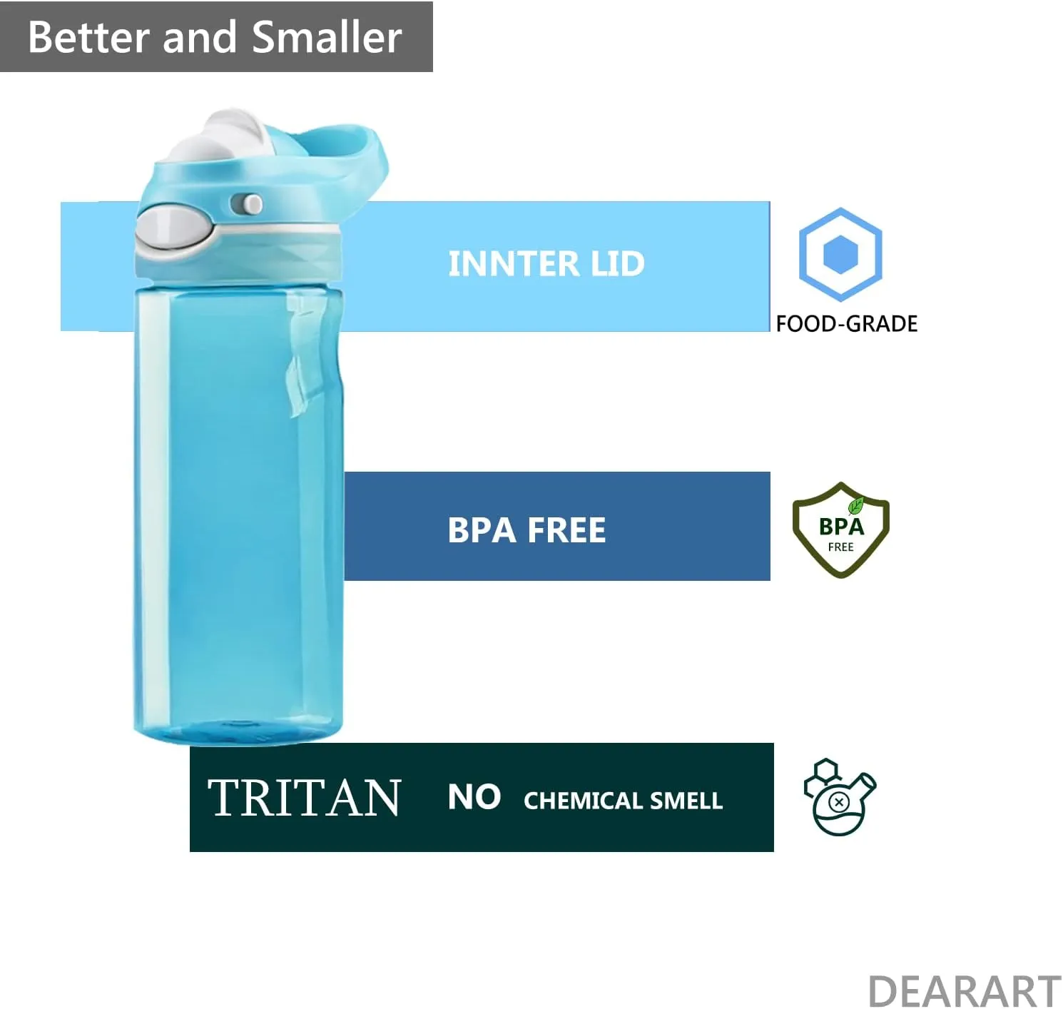 DEARART 16oz 2-Pack Pink and Sky Blue Water Bottle, Small Clear Bottles No Straw 100% Leakproof, Wide Mouth BPA FREE Leakproof, Has Handle Easy Carried Suit School Office Gym Yoga Travel etc.