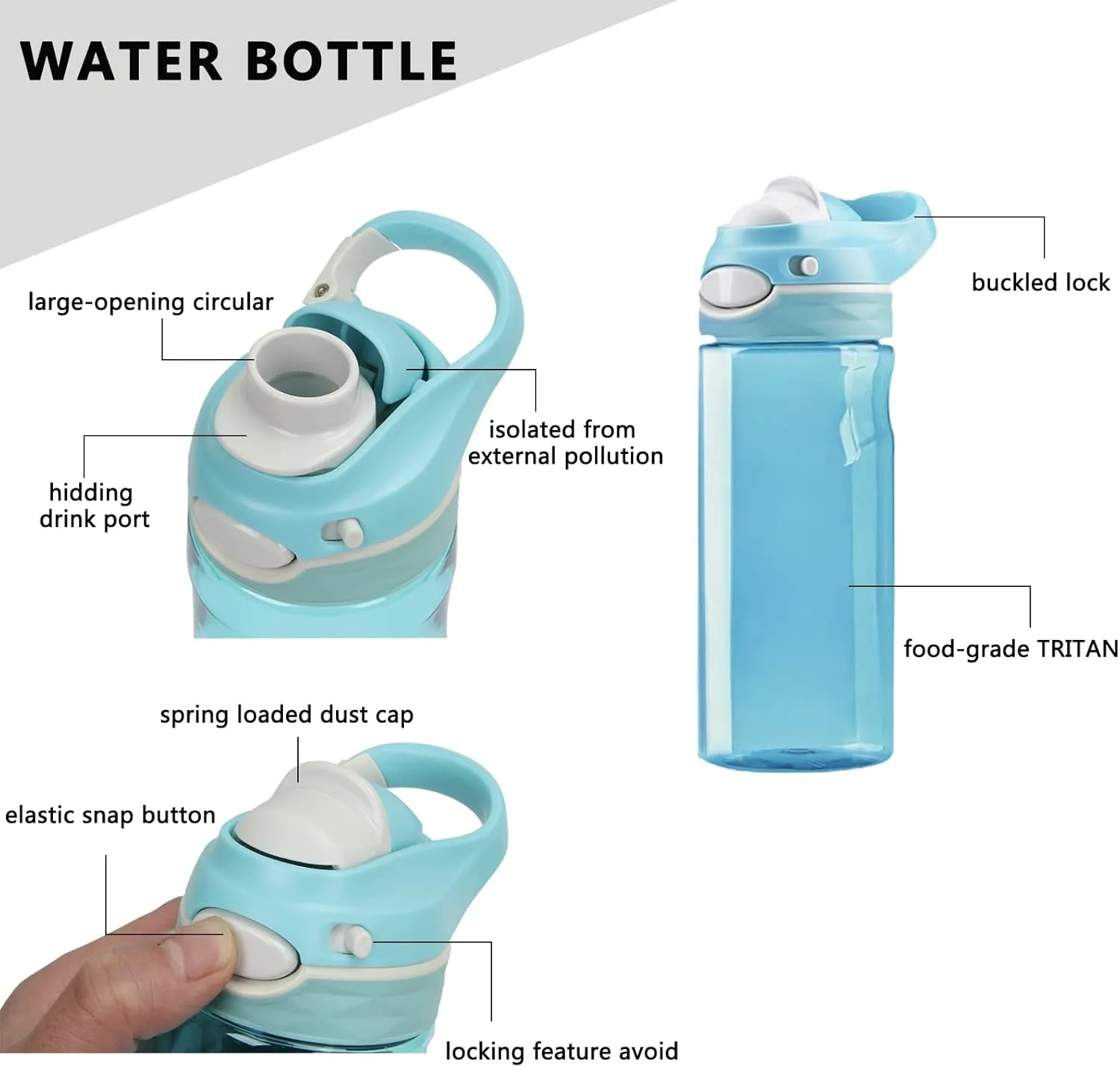 DEARART 16oz 2-Pack Pink and Sky Blue Water Bottle, Small Clear Bottles No Straw 100% Leakproof, Wide Mouth BPA FREE Leakproof, Has Handle Easy Carried Suit School Office Gym Yoga Travel etc.