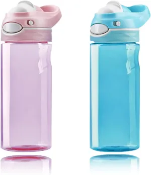 DEARART 16oz 2-Pack Pink and Sky Blue Water Bottle, Small Clear Bottles No Straw 100% Leakproof, Wide Mouth BPA FREE Leakproof, Has Handle Easy Carried Suit School Office Gym Yoga Travel etc.