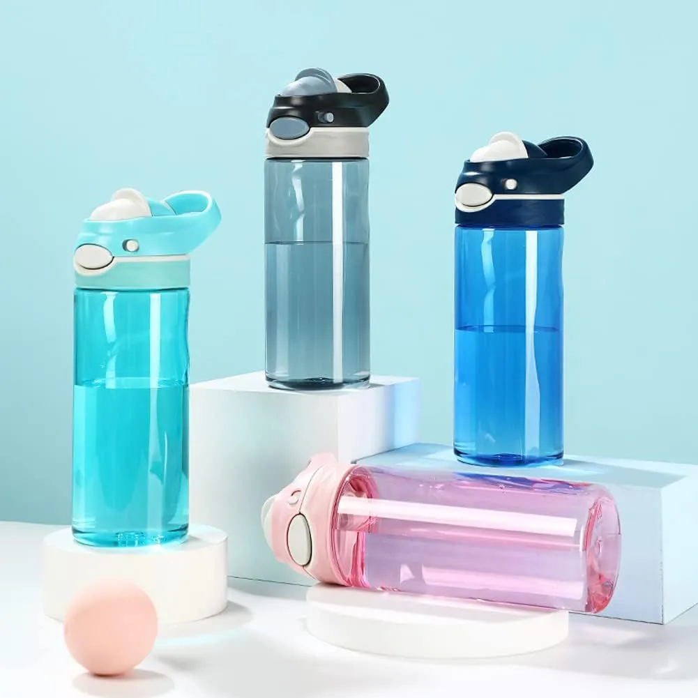 DEARART 16oz 2-Pack Pink and Sky Blue Water Bottle, Small Clear Bottles No Straw 100% Leakproof, Wide Mouth BPA FREE Leakproof, Has Handle Easy Carried Suit School Office Gym Yoga Travel etc.