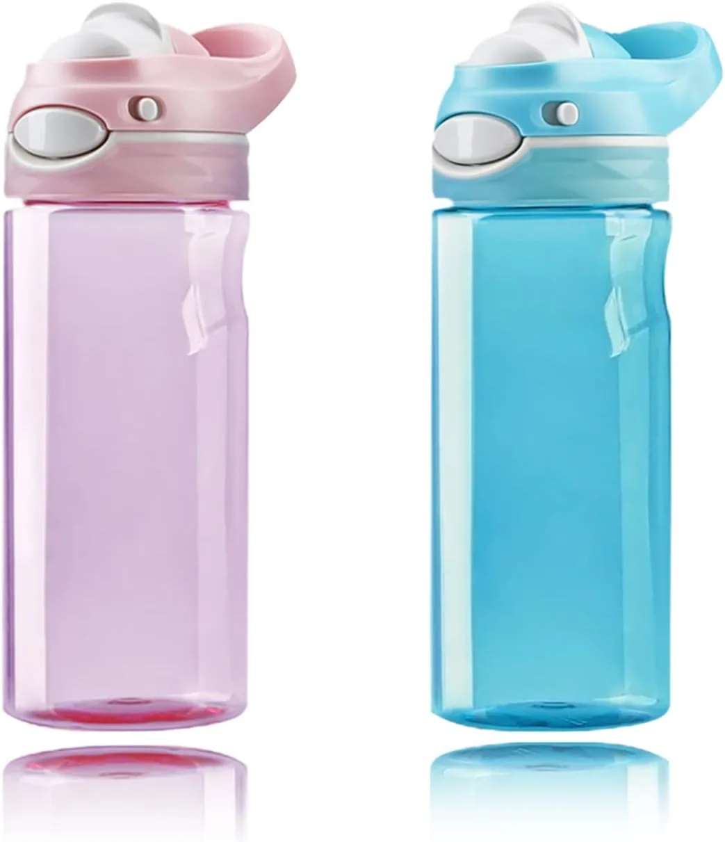 DEARART 16oz 2-Pack Pink and Sky Blue Water Bottle, Small Clear Bottles No Straw 100% Leakproof, Wide Mouth BPA FREE Leakproof, Has Handle Easy Carried Suit School Office Gym Yoga Travel etc.