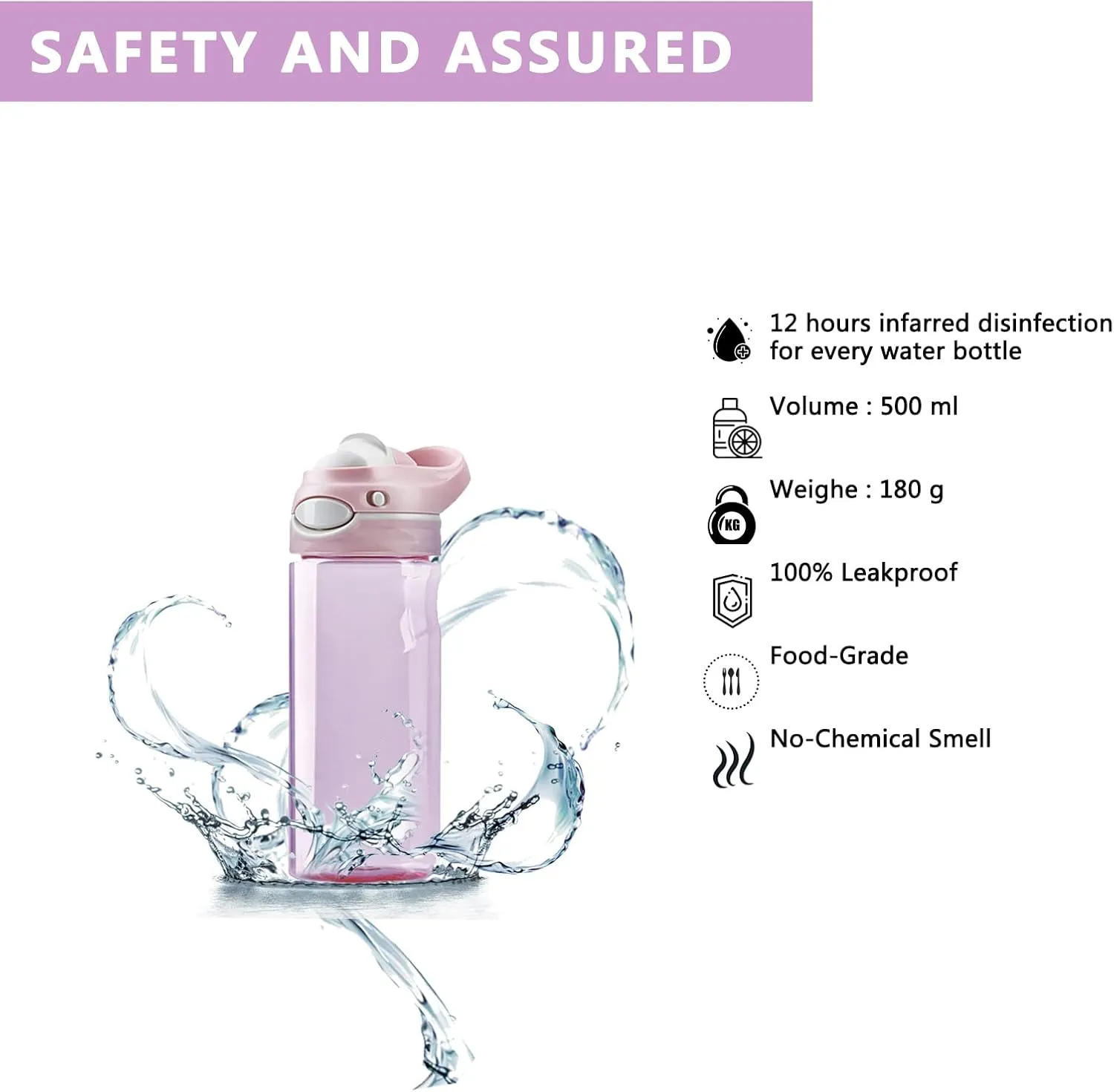 DEARART 16oz 2-Pack Pink and Sky Blue Water Bottle, Small Clear Bottles No Straw 100% Leakproof, Wide Mouth BPA FREE Leakproof, Has Handle Easy Carried Suit School Office Gym Yoga Travel etc.