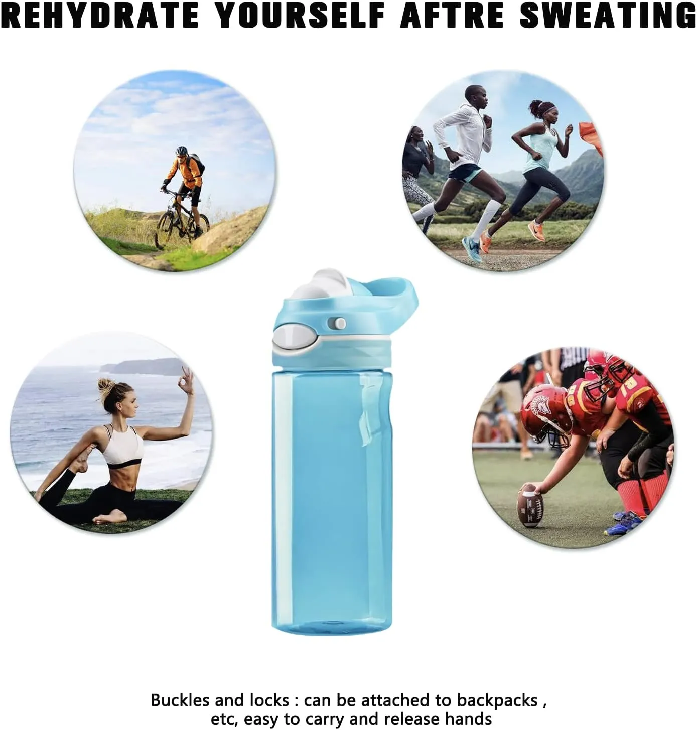 DEARART 16oz 2-Pack Pink and Sky Blue Water Bottle, Small Clear Bottles No Straw 100% Leakproof, Wide Mouth BPA FREE Leakproof, Has Handle Easy Carried Suit School Office Gym Yoga Travel etc.
