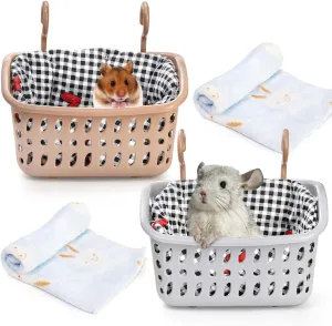 DEAYOU 2 Pack Rat Hammock for Cage, Chew Proof Small Animal Hanging Basket Bed with Hooks, Chinchilla Hideout Ferret Cage Accessories for Guinea Pig, Hamster, Sugar Glider, Hedgehog