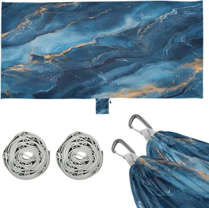 Deep Blue Marble Gold Camping Hammock Single Portable Hammocks 330 lbs Capacity with 2 Tree Straps and Attached Carry Bag,Perfect for Outdoor,Indoor,Beach,Camping,Travel