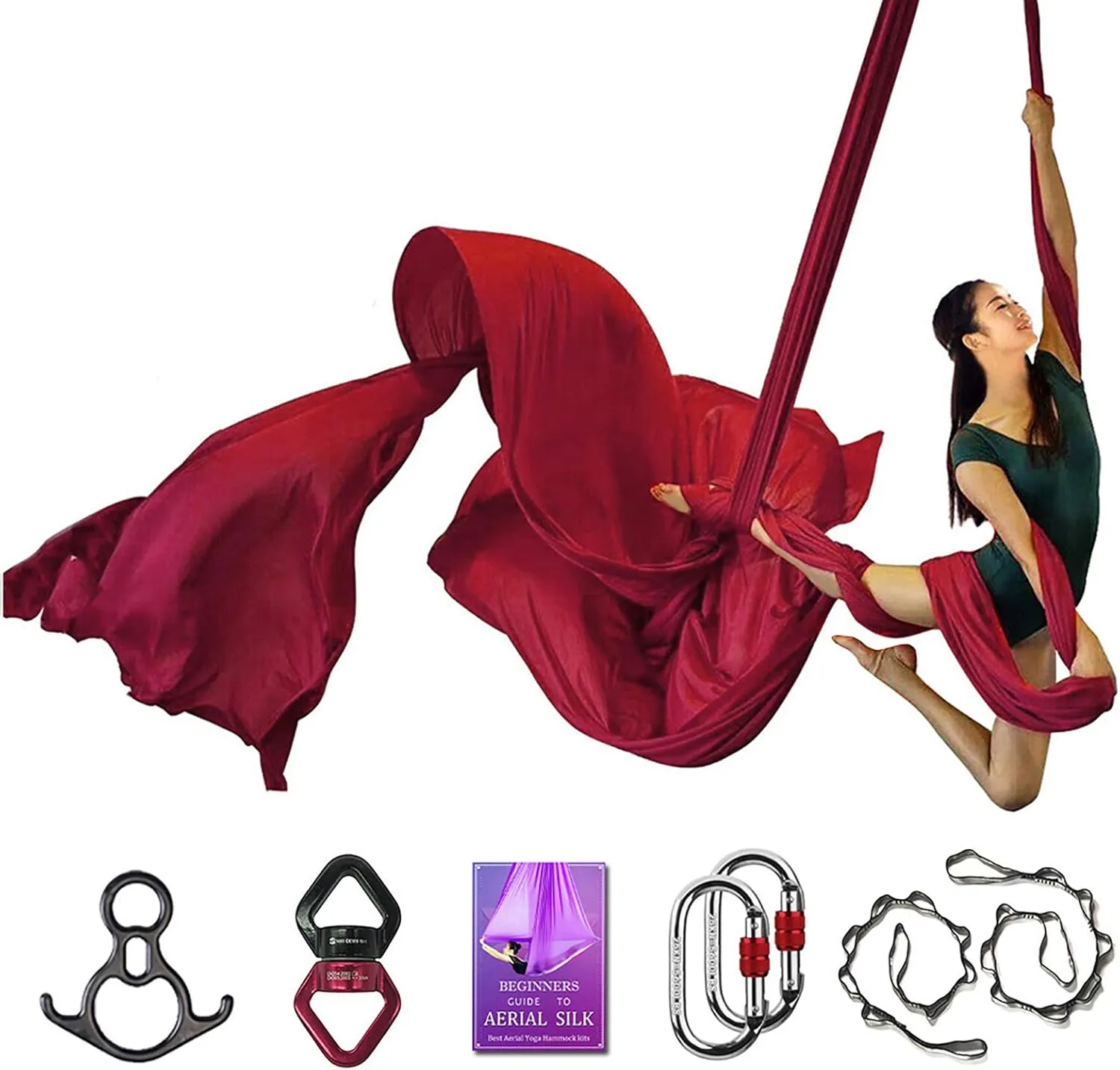 Deluxe Aerial Silks Equipment Set - 11 Yards Aerial Yoga Hammock Swing for Acrobatic, Circus Arts, Dance (L:10m W:2.8m)