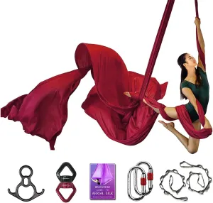 Deluxe Aerial Silks Equipment Set - 11 Yards Aerial Yoga Hammock Swing for Acrobatic, Circus Arts, Dance (L:10m W:2.8m)