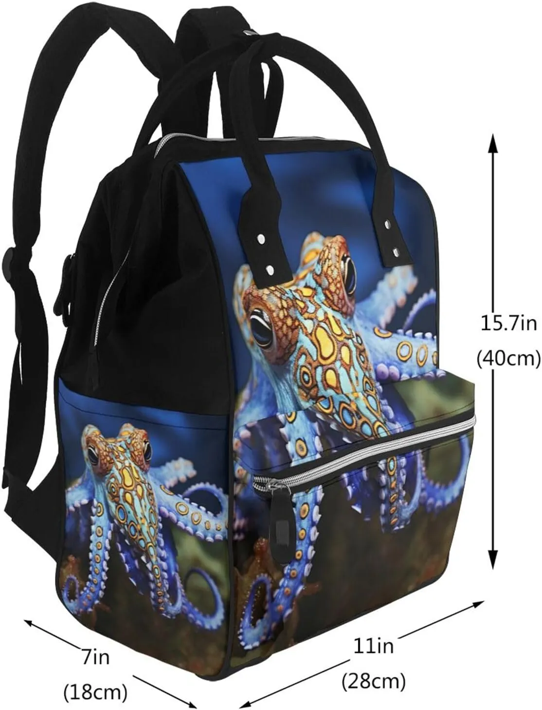 Diaper Bag Nappy Backpack Baby Bag Las Vegas night view Mummy Backpack Multifunction Changing Bags for Travel, Blue Ringed Octopus, One Size